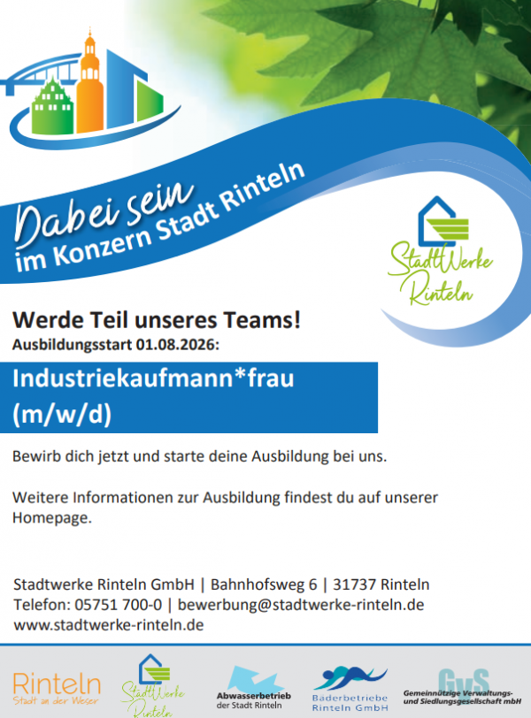 Anzeige Ausbildung Stadtwerke 2026
